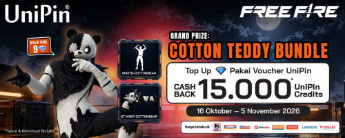 Top Up Diamond Free Fire Pakai Voucher UniPin, Raih Cotton Teddy Bundle & Cashback hingga 15.000 UniPin Credits!